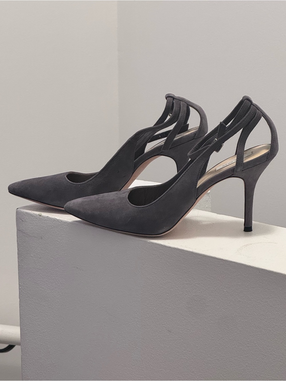 Cole Haan Gray Pointed-Toe Strappy Stiletto Pumps